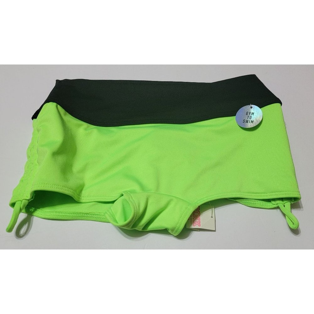 NWT Victoria's Secret "PINK" Gym to Swim Ruched Shorts Neon Green XS
